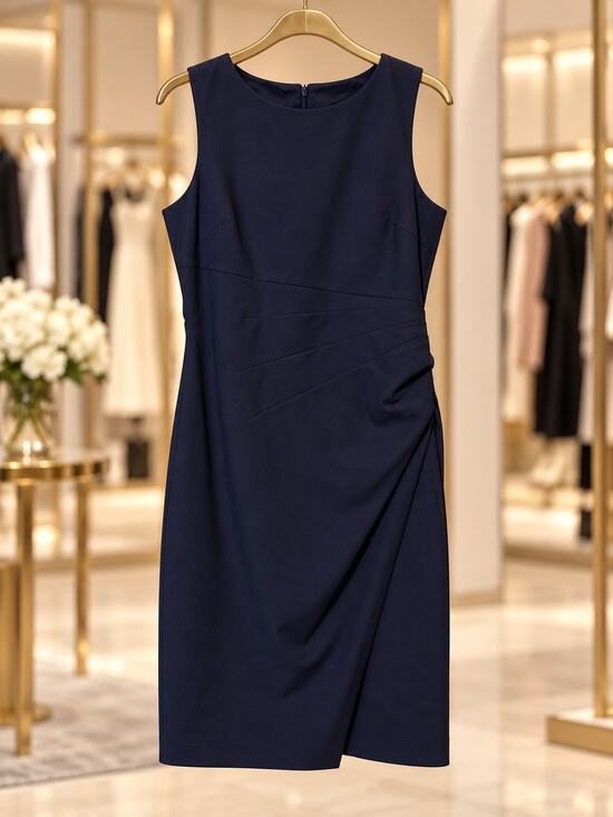 Banana Republic Dresses & Skirts - Banana Republic Navy Blue Ruched Faux Wrap Sleeveless Sheath Dress Size 12 NWT